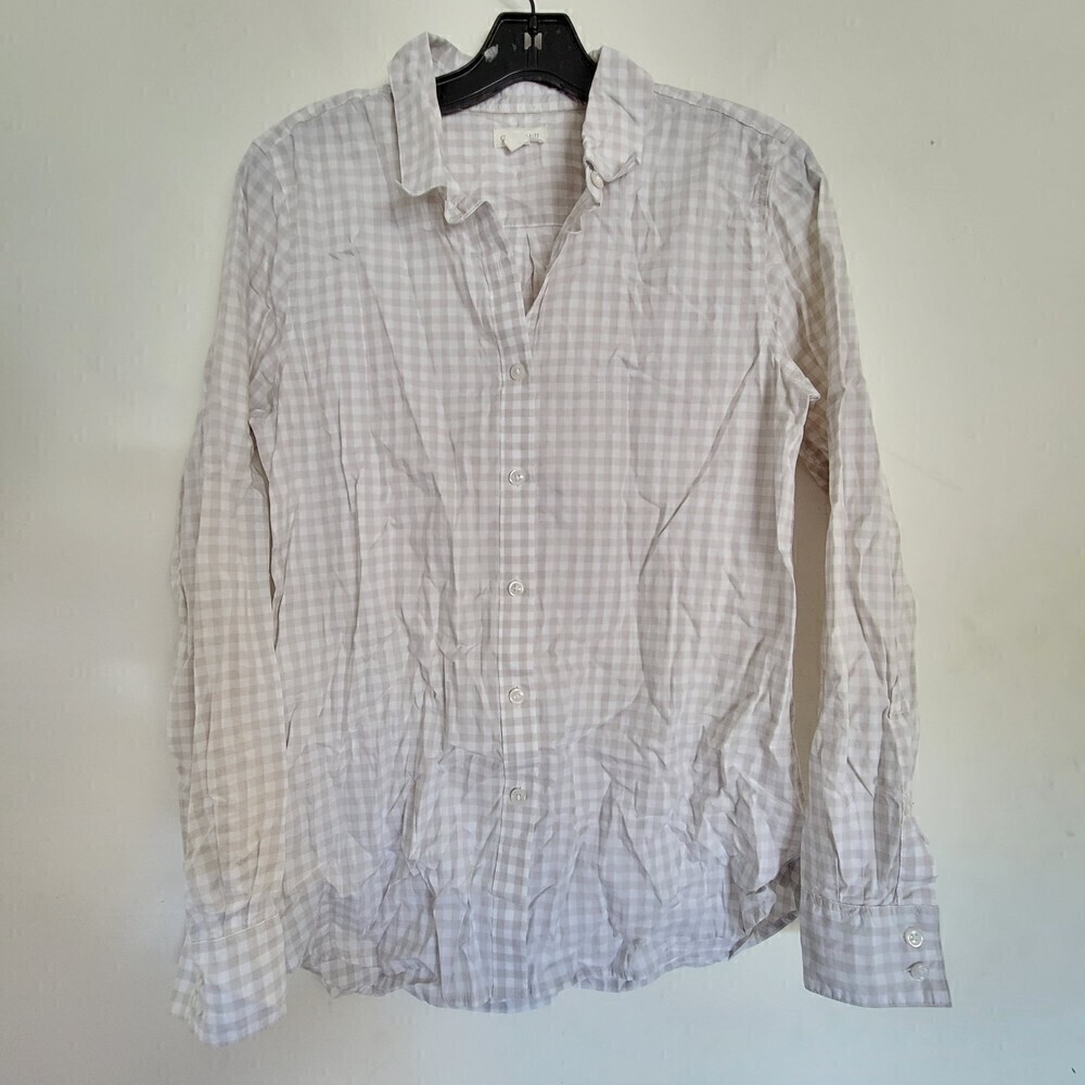 Garnet Hill Organic Pima Plaid Checks Long Sleeve Button Front Shirt Top Size 6